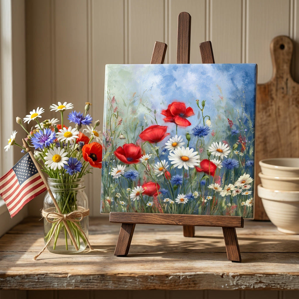 Patriotic Wildflower Meadow Ceramic Art Tile