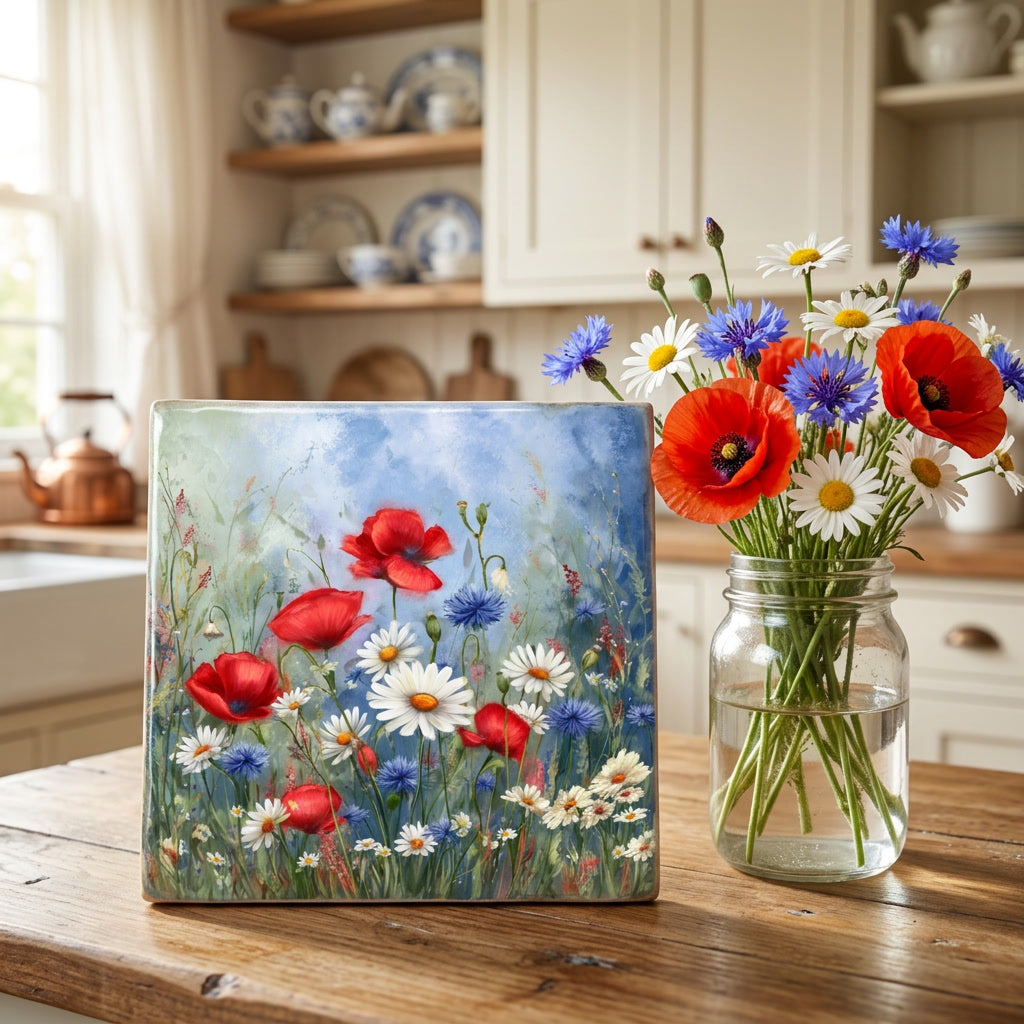 Patriotic Wildflower Meadow Ceramic Art Tile