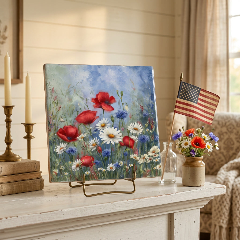 Patriotic Wildflower Meadow Ceramic Art Tile