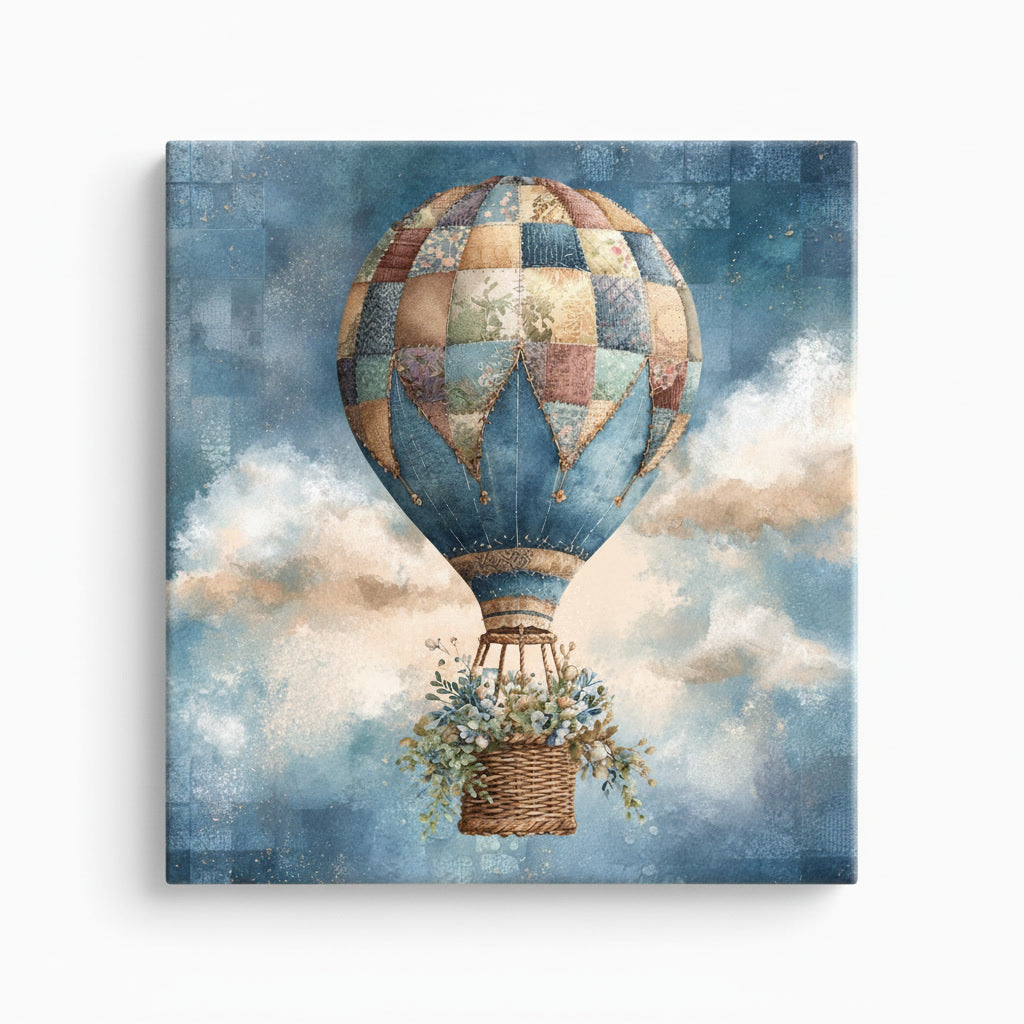 Patchwork Hot Air Balloon Ceramic Tile – Whimsical Quilt Balloon Cottagecore