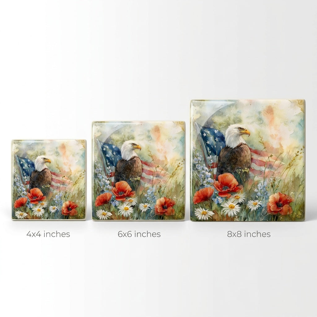 Bald Eagle Americana Wildflower Ceramic Tile – Patriotic Home Decor