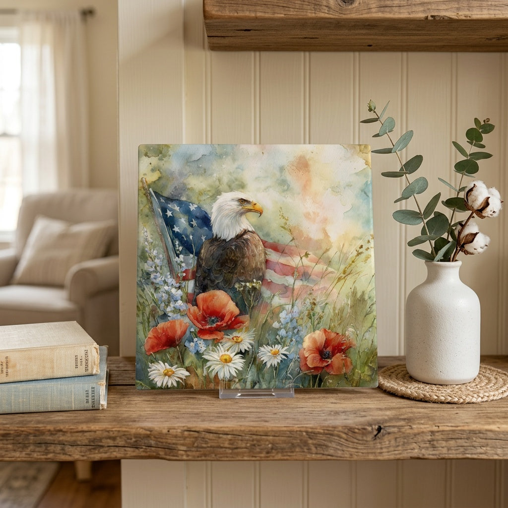 Bald Eagle Americana Wildflower Ceramic Tile – Patriotic Home Decor