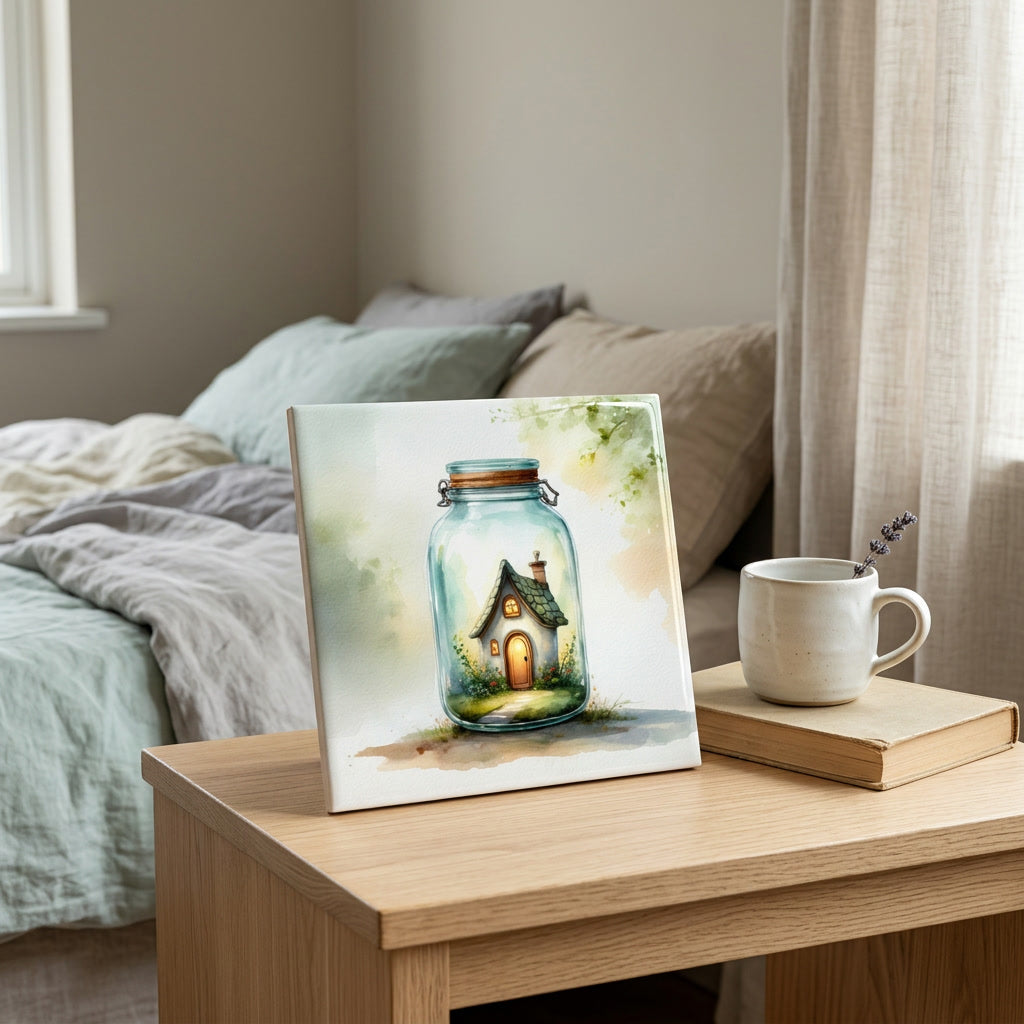 Cottage in a Glass Jar Tile – Whimsical Cottage Decor