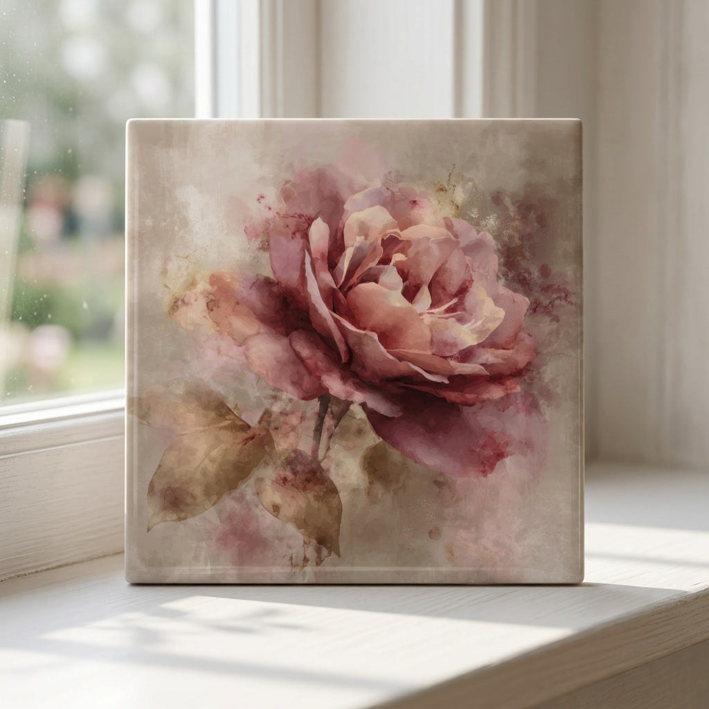 Dusty Rose Bloom Tile Art
