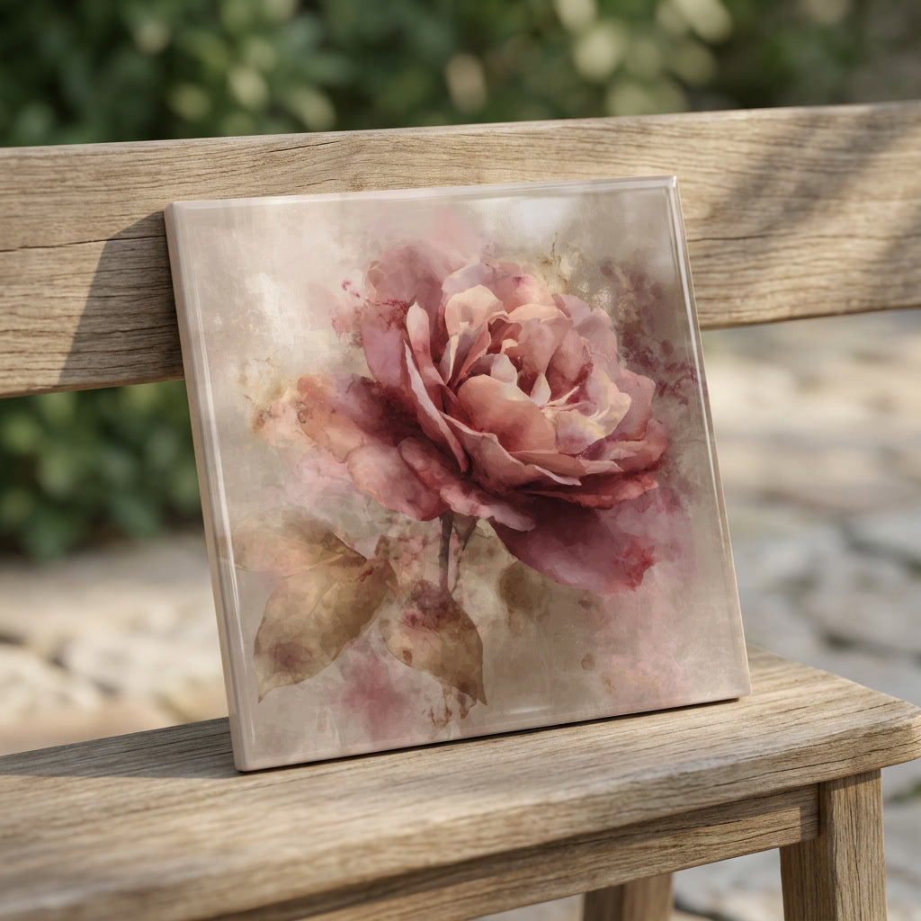 Dusty Rose Bloom Tile Art