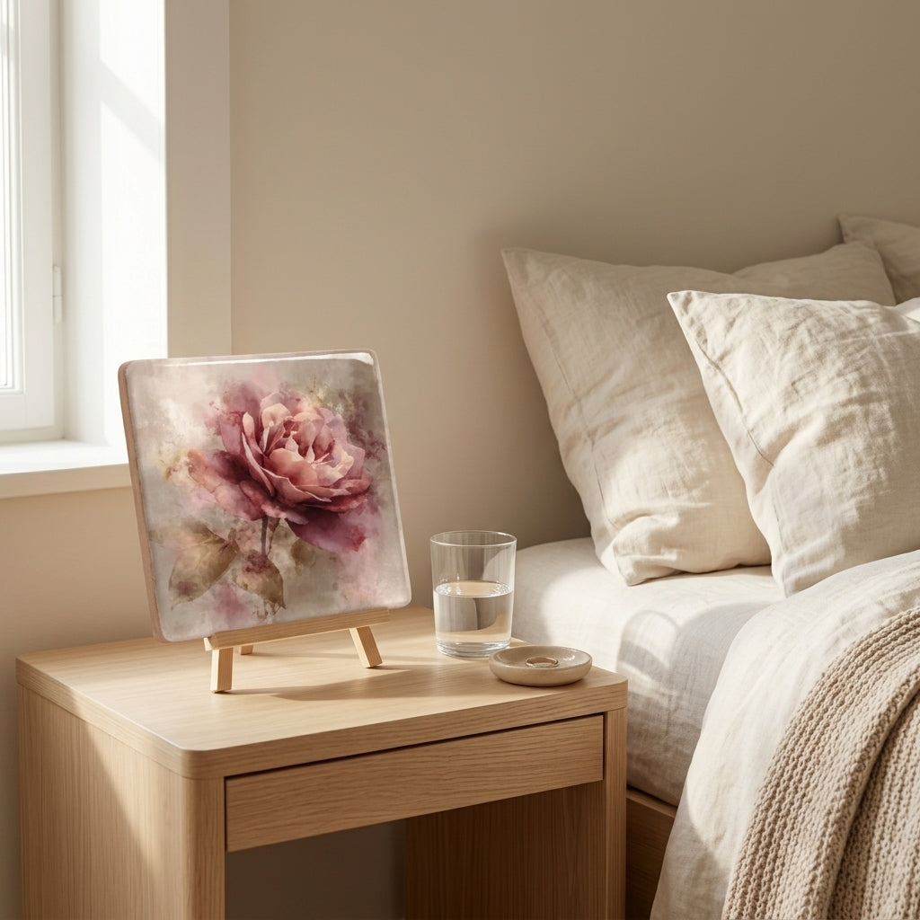 Dusty Rose Bloom Tile Art