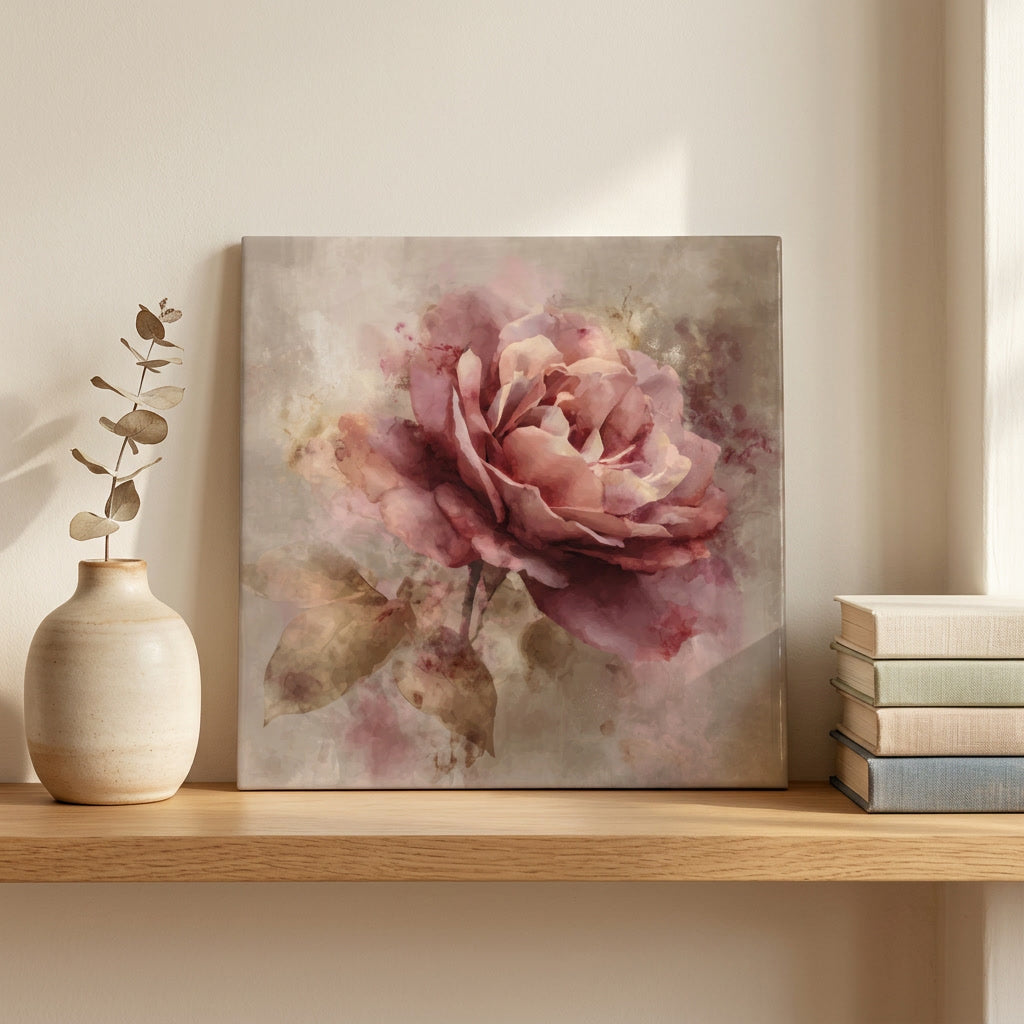 Dusty Rose Bloom Tile Art