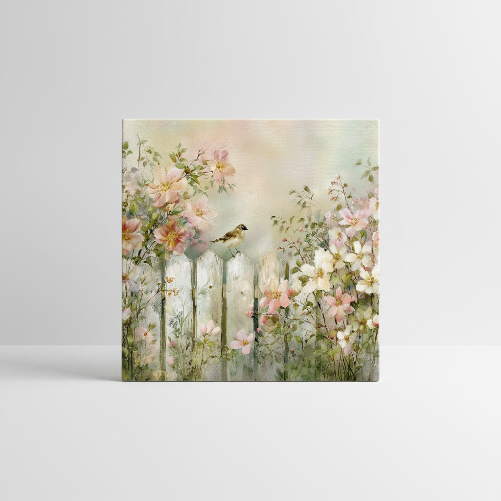 A Quiet Morning in Bloom – Cottage Garden Bird Ceramic Tile