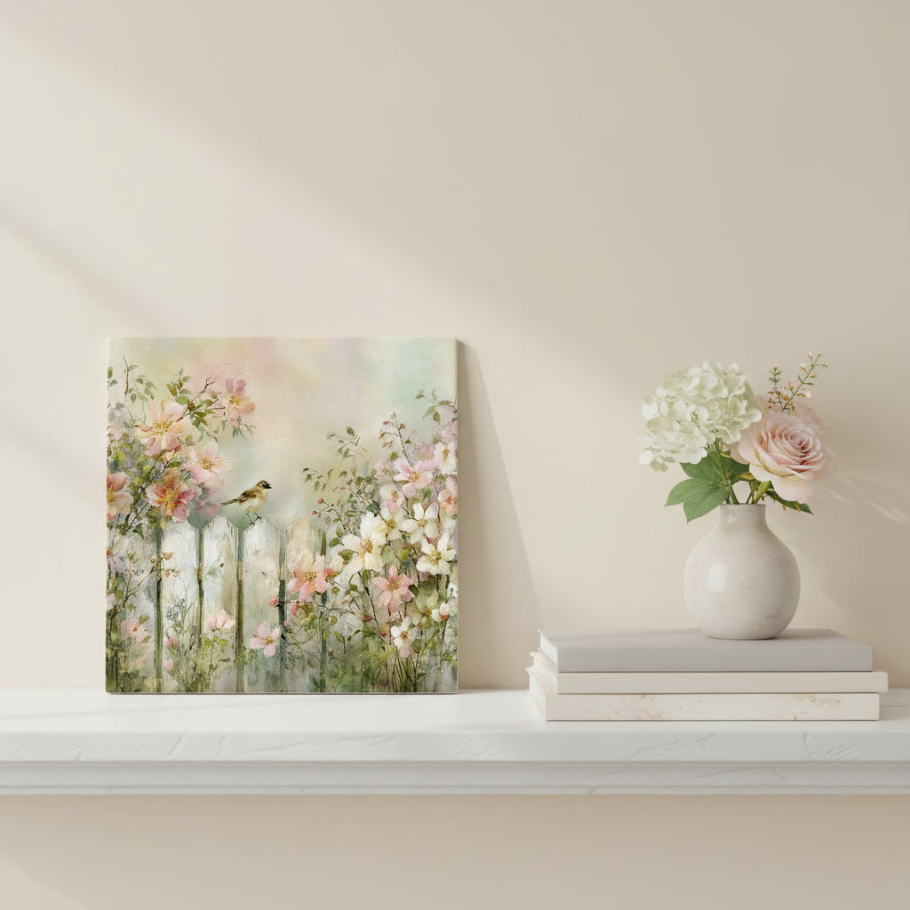 A Quiet Morning in Bloom – Cottage Garden Bird Ceramic Tile