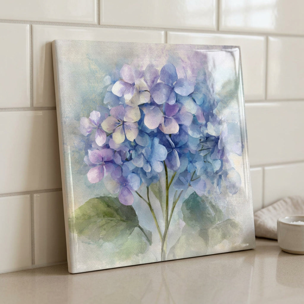 Hydrangea Ceramic Tile, Watercolor Style Floral Decor, Blue Botanical Tile