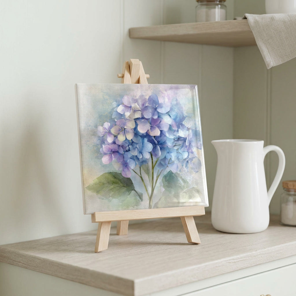 Hydrangea Ceramic Tile, Watercolor Style Floral Decor, Blue Botanical Tile