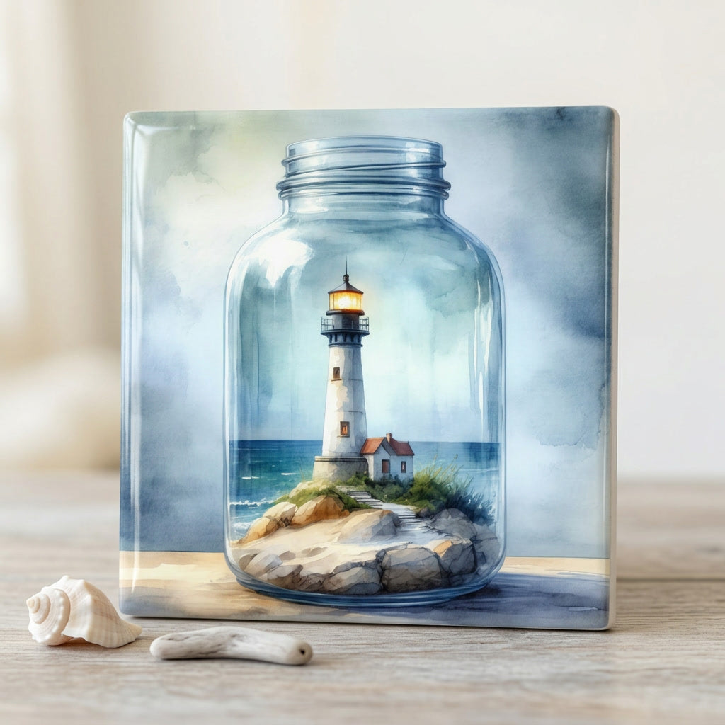 Lighthouse in a Jar Tile – Coastal Lighthouse Decor