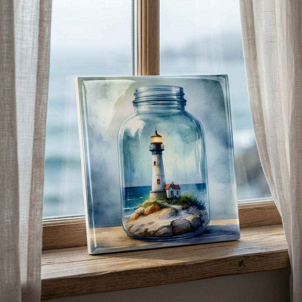 Lighthouse in a Jar Tile – Coastal Lighthouse Decor