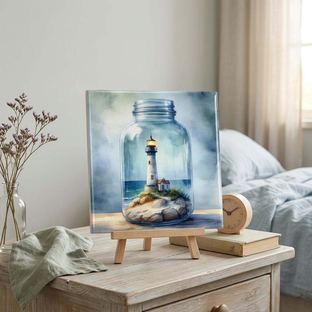 Lighthouse in a Jar Tile – Coastal Lighthouse Decor
