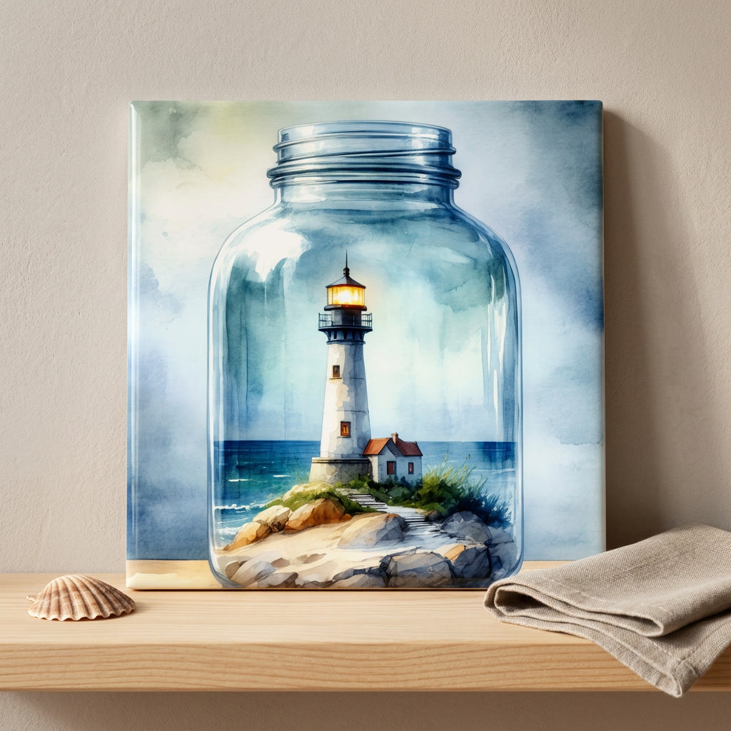 Lighthouse in a Jar Tile – Coastal Lighthouse Decor