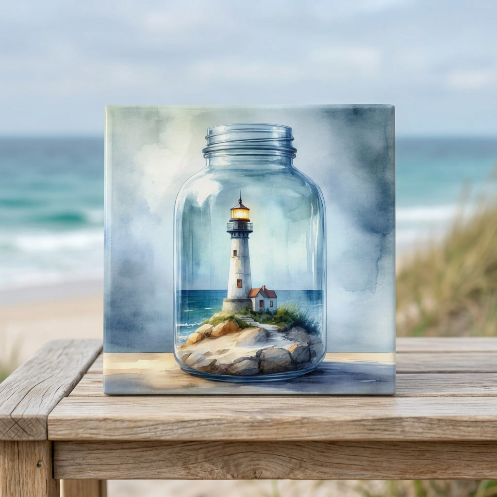 Lighthouse in a Jar Tile – Coastal Lighthouse Decor