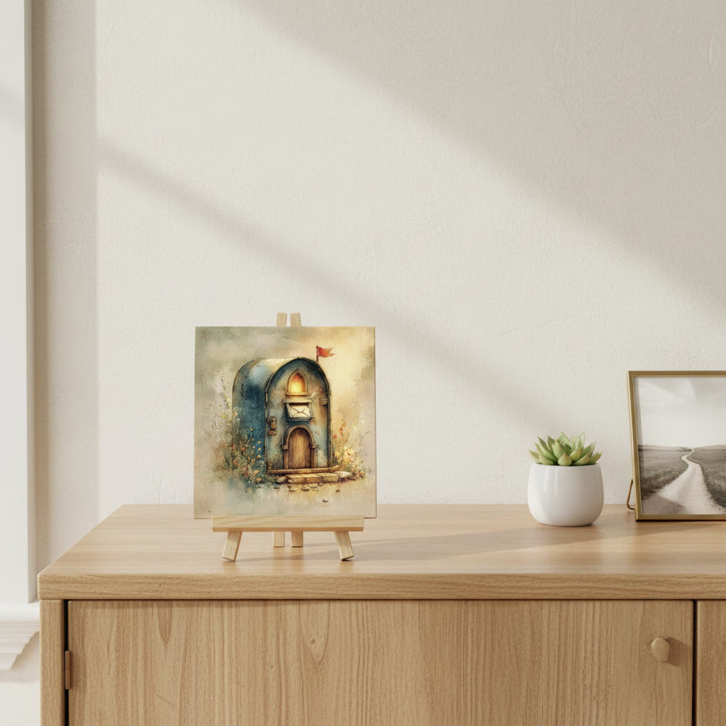 Mailbox Cottage Ceramic Tile – Whimsical Fairy Village Storybook Cottage Art