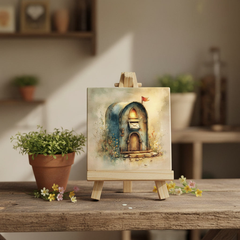 Mailbox Cottage Ceramic Tile – Whimsical Fairy Village Storybook Cottage Art