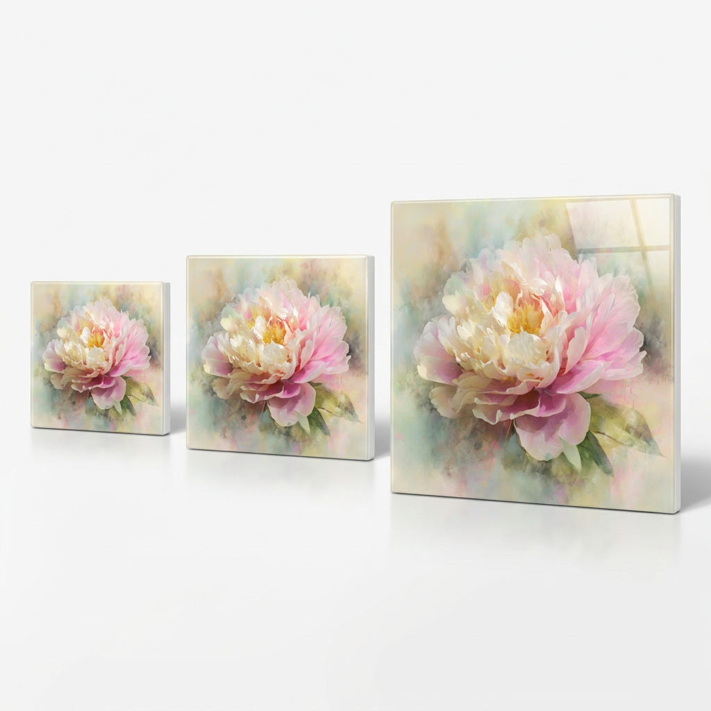 Painterly Peony Ceramic Tile – Soft Pink Floral Wall Art