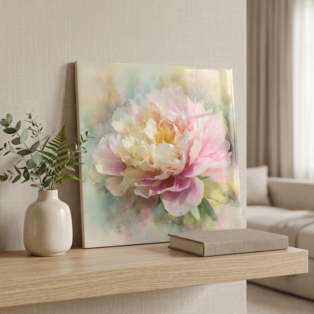 Painterly Peony Ceramic Tile – Soft Pink Floral Wall Art