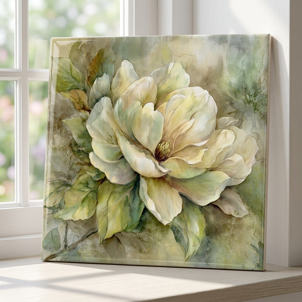 Soft Magnolia Bloom Tile Art
